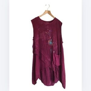 Steel Pony Lagenlook Art to Wear Tunic Dress Asymmetrical Hem Graphic Print 2